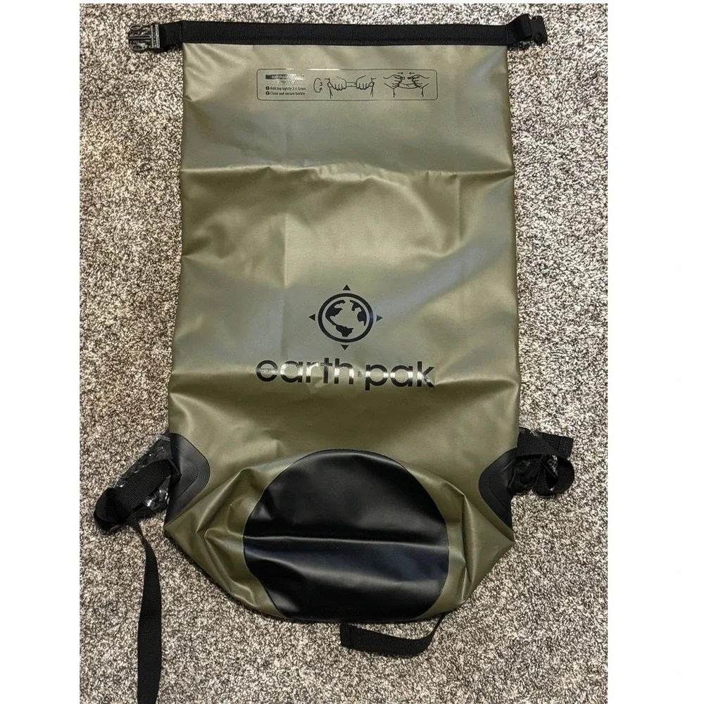 Earth Pak 30L Waterproof Dry Bag Backpack OD Green Roll-Top Hiking Kayak Bag New